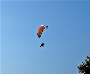14. Powered Hang glider arriving at Copdock